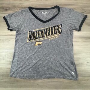 Touch by Alyssa Milano Purdue Boilermakers Sequin V-Neck Ringer Tee WMNS L Gray
